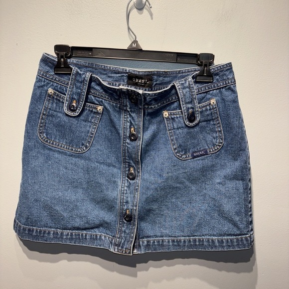 Guess Denim Jean Mini Skirt Button Down Front Pockets Sz29(8) Bohemian Festival‎ - Picture 1 of 7